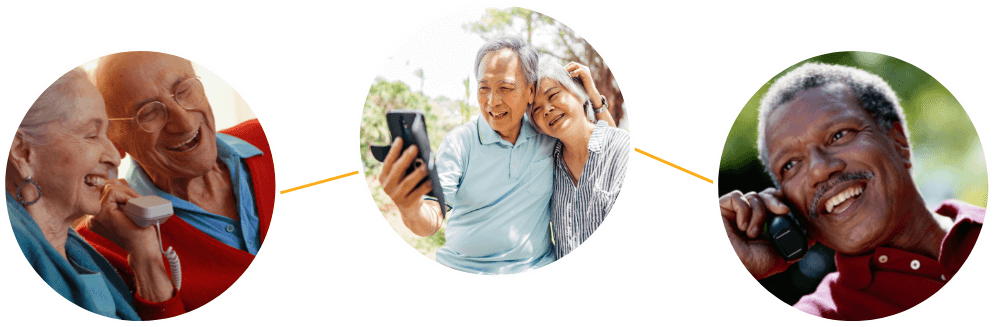 An assortment of individuals using various telecommunication technologies.